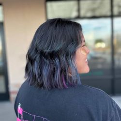 Olivine Salon - Right side with some of the blue and purple peaking out. Picture is featuring the complimentary eye mask.