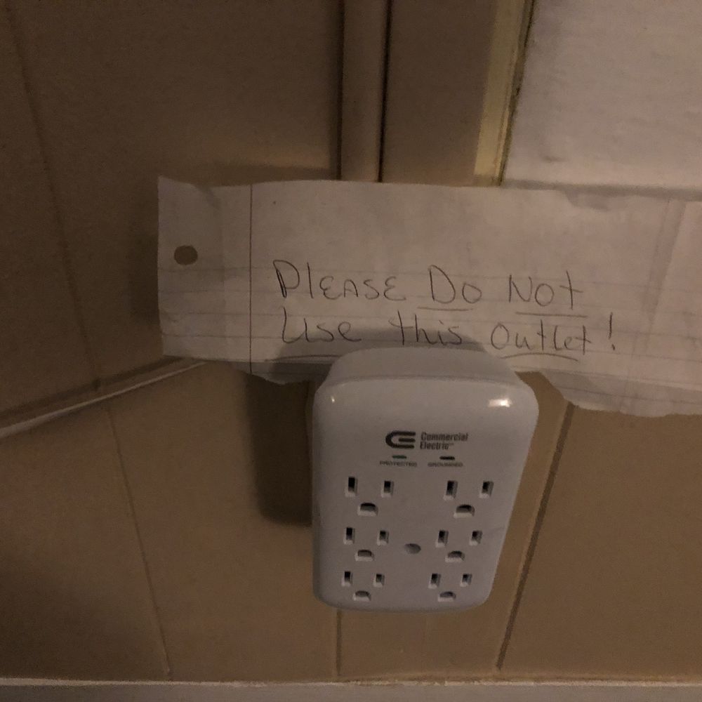Hotel Wayne - Note says - "Please do not use this outlet." It was handwritten on a torn piece of paper. - Hotels Near Me - Honesdale, Pennsylvania Hotel Wayne - Note says - "Please do not use this outlet." It was handwritten on a torn piece of paper. - Hotels Near Me - Honesdale, Pennsylvania