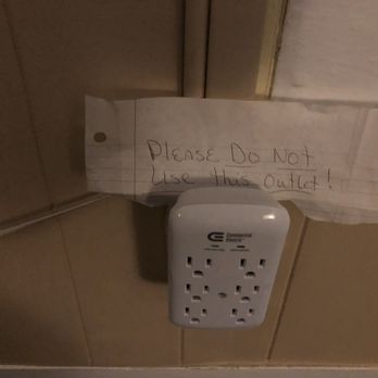 Hotel Wayne - Note says - "Please do not use this outlet." It was handwritten on a torn piece of paper. - Hotels Near Me - Honesdale, Pennsylvania Hotel Wayne - Note says - "Please do not use this outlet." It was handwritten on a torn piece of paper. - Hotels Near Me - Honesdale, Pennsylvania