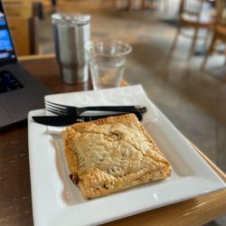 Loons Coffee - Incredibly delicious vegan sausage, egg and cheese hand pie from Two Daughters bakery. I'm not even vegan, but this is so good!