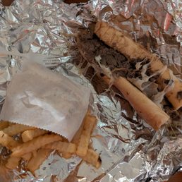 Philly Cheese Steak (beef with provolone) and fries. Philly Cheese Steak (beef with provolone) and fries.