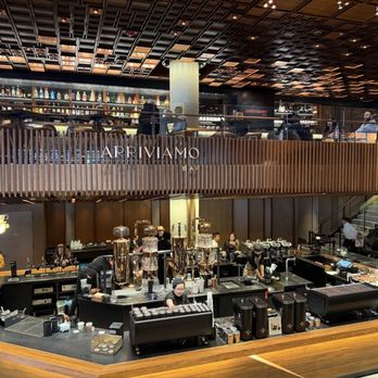 Starbucks Reserve Roastery - Express bar with the real thing above - Coffee Roasteries Near Me - New York, New York