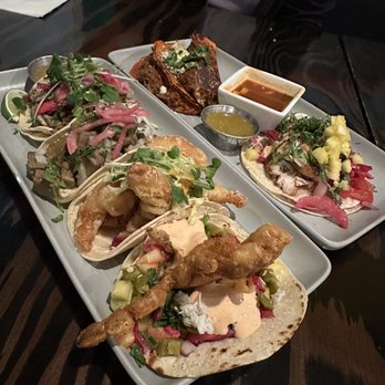 Mexcal - Lengua, duck confit, shrimp tempura, and fried soft shell crab in that order. Mahi mahi and two quesabirria tacos. - Mexican Near Me - Reno, Nevada Mexcal - Lengua, duck confit, shrimp tempura, and fried soft shell crab in that order. Mahi mahi and two quesabirria tacos. - Mexican Near Me - Reno, Nevada