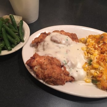 Treebeards - Chicken fried chicken with gravy, corn pudding and green beans - Cajun/Creole Near Me - Houston, Texas