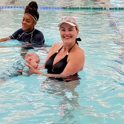 Hubbard Family Swim School - My grandson with his mom & Swim Teacher Nawja (Excellent Teacher!)