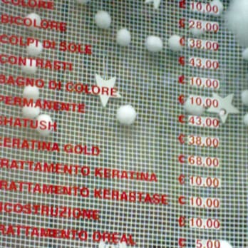 Piras's - Listino prezzi esposto in vetrina - Hair Salons Near Me - Naples, NA