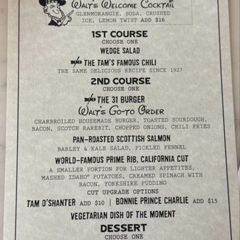 Tam O'Shanter - Table 31-Walt Disney's Favorite Table Menu - Gastropubs Near Me - Los Angeles, California Tam O'Shanter - Table 31-Walt Disney's Favorite Table Menu - Gastropubs Near Me - Los Angeles, California