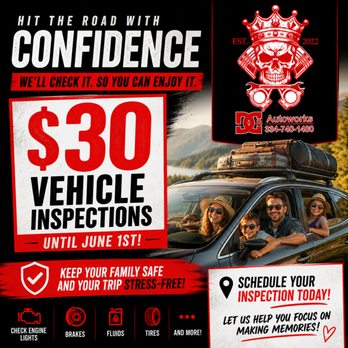 DC Autoworks - $30 Vehicle Safety inspections!!
Until June 1st! - Auto Repair Near Me - Phenix City, Alabama DC Autoworks - $30 Vehicle Safety inspections!!
Until June 1st! - Auto Repair Near Me - Phenix City, Alabama