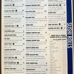Menu Sushi Rolls