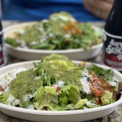 Big Burritos Mexican Grill - Birria burrito bowl with guacamole, medium green sauce and hot red sauce. Classic sangria to wash it all down!