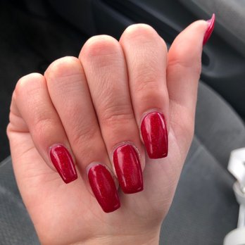 Jolie Nails - Gel acrylic shiny red polish - Nail Salons Near Me - Spanish Fork, Utah