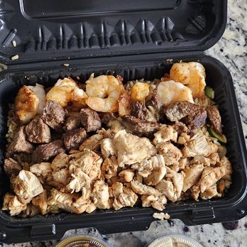 Poons Hibachi Grill - Chicken, Shrimp and Steak Hibachi Bowl with garlic butter and Bourbon Sauce - Noodles Near Me - Detroit, Michigan Poons Hibachi Grill - Chicken, Shrimp and Steak Hibachi Bowl with garlic butter and Bourbon Sauce - Noodles Near Me - Detroit, Michigan