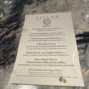 Fallow - Dessert menu - Modern European Near Me - London, XGL