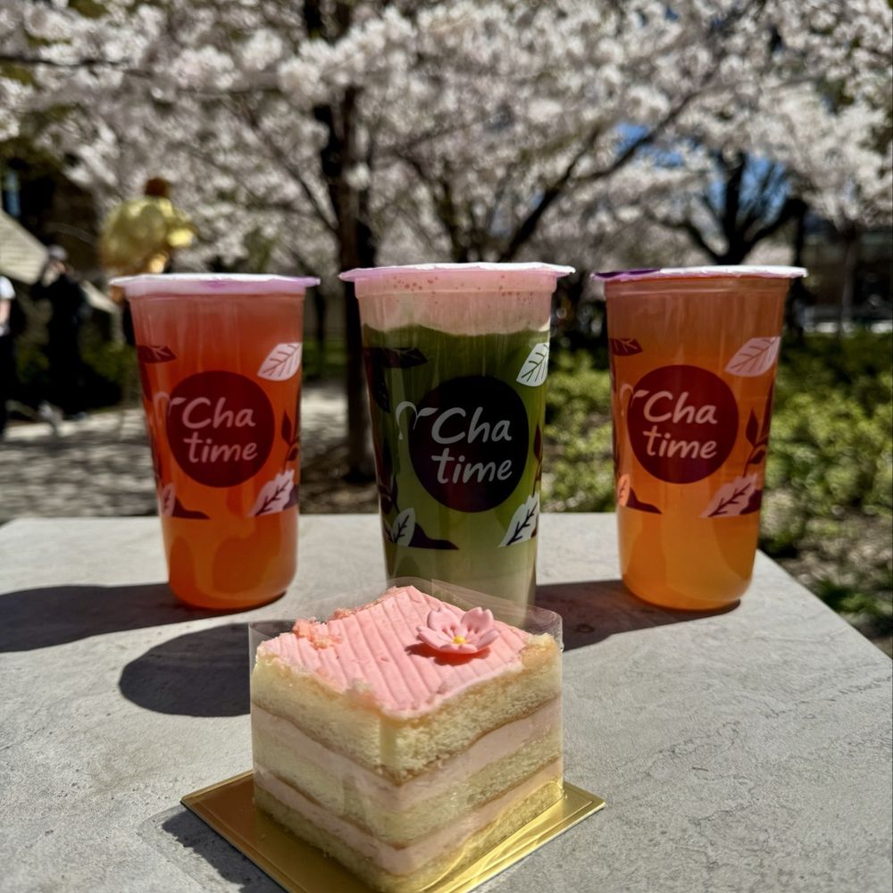 Chatime - Sakura Blossom Lychee Juice Sakura Blossom Peach Tea Sakura Blossom Matcha Latte Sakura Lychee Tiramisu - Coffee & Tea Near Me - Toronto, Ontario