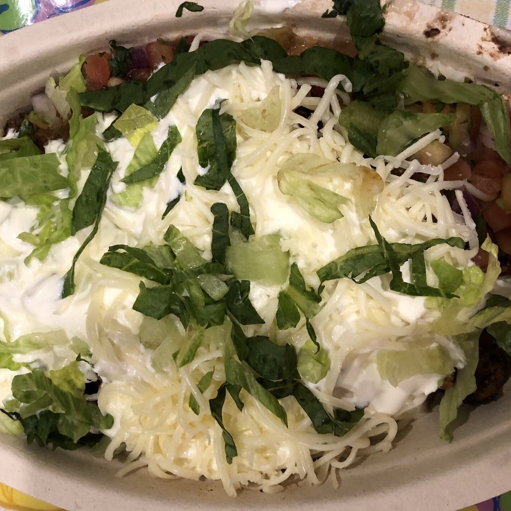 Chipotle Mexican Grill - Burrito bowl with small amount of wilted lettuce - Fast Food Near Me - Fulton, Maryland