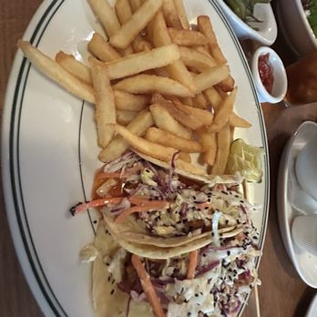 Village Tavern - Baja Fish Tacos with Fries - New American Near Me - Winston-Salem, North Carolina