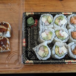 Asian Taste Weng - Sushi Lunch Special - 3 rolls : Left to right: Sweet potato roll, Hollywood roll, salmon roll