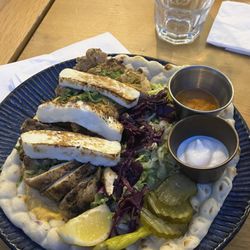 Megan's on the Hill Restaurant, Balham - Open chicken and halloumi wrap