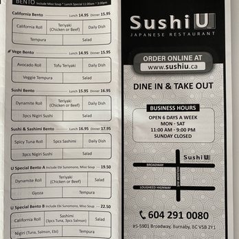 Sushi U - Menu sept 2021 - Japanese Near Me - Burnaby, British Columbia