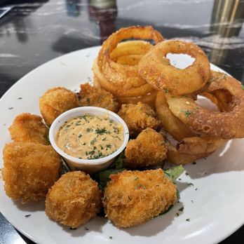 Something Special Bar & Lounge - Salmon Nuggets with Cajun Citrus Remoulade and Onion Rings - Cocktail Bars Near Me - Conyers, Georgia Something Special Bar & Lounge - Salmon Nuggets with Cajun Citrus Remoulade and Onion Rings - Cocktail Bars Near Me - Conyers, Georgia