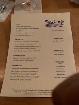Menu photo 2 Misery Loves Co. Winooski, VT