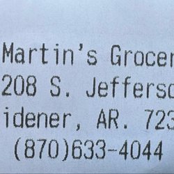 Martin's Grocery - Information printed on top of cash register receipt