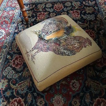 Rainbow Upholstery - Footstool before. - Furniture Reupholstery Near Me - Annandale, Virginia