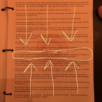 Brandy Library - Their "instructions." Lol we laughed at the PDA request. - New American Near Me - New York, New York