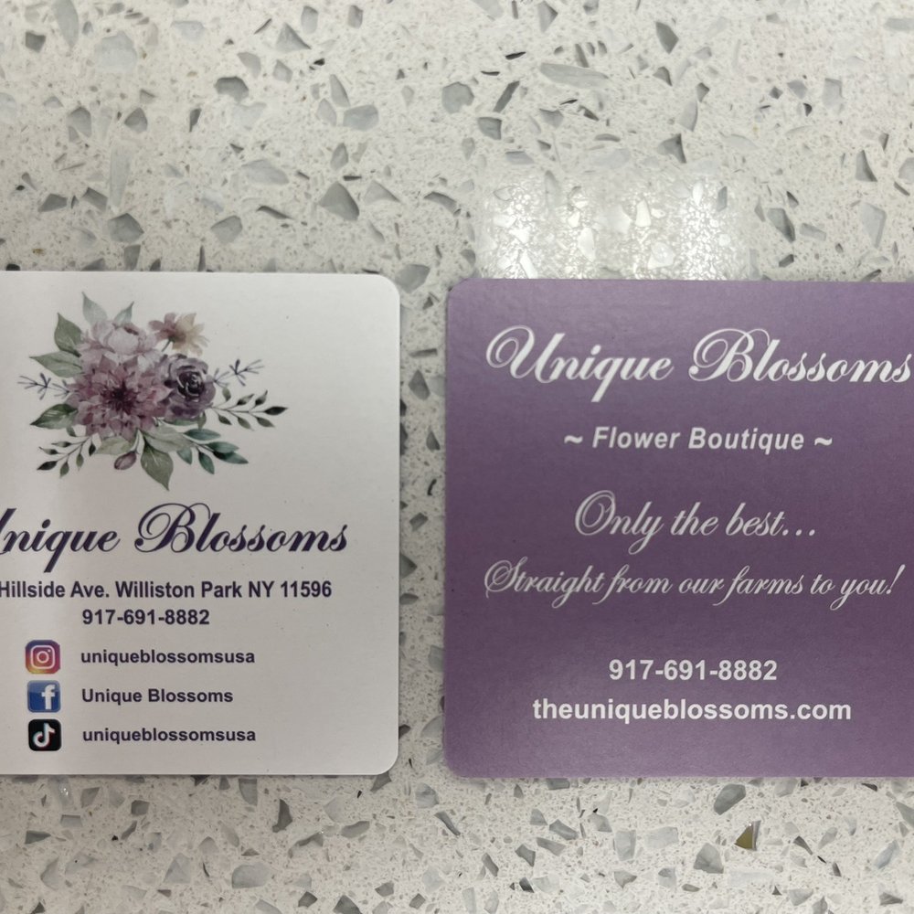 Unique Blossoms USA - Business card ... front/back - Floral Designers Near Me - Williston Park, New York Unique Blossoms USA - Business card ... front/back - Floral Designers Near Me - Williston Park, New York