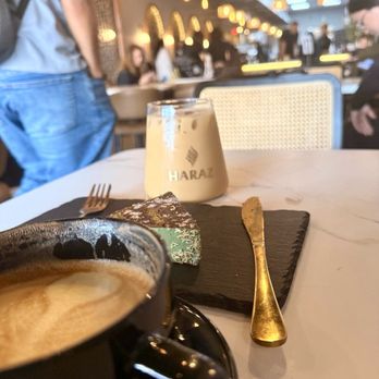 Haraz Coffee House - Saffron Latte and Iced Mufawar - Desserts Near Me - Burtonsville, Maryland