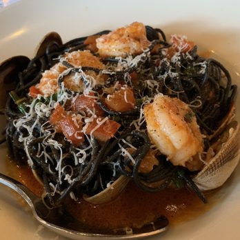 La Lanterna Ristorante - Squid Ink Spaghetti Con Frutti di Mare - Italian Near Me - San Mateo, California