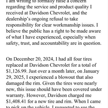 Davidson Chevrolet - Customer complaint - Car Dealers Near Me - Canton, Connecticut