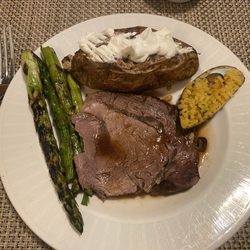 Lucky H Bar & Grille - Elephant asparagus cooked in ? 2 hour ago baked potato.  Med-well prime rib with canned au jus.  Meh.