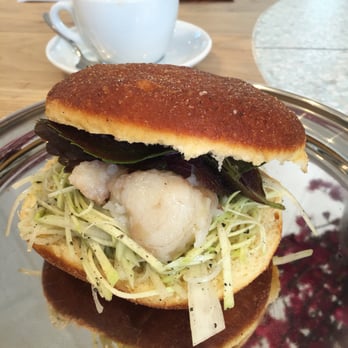 Mammoth - Lobster donut burger with green mango and papaya slaw, cucumber jam and sriracha kewpie mayo - Coffee & Tea Near Me - Melbourne, VIC