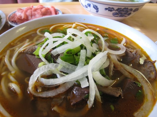 Photo of Pho Minh - South El Monte, CA, US. BBH. yummy pork blood cubes.. and rare beef in th back ground.. yay.