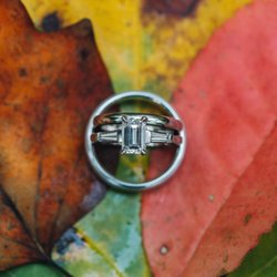 Marshall Pierce & Company - Emerald Cut Engagement ring with men's and women's wedding bands