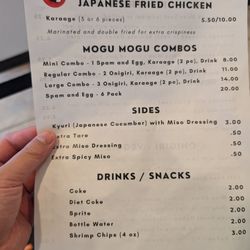 Mogu Mogu Onigiri Shop - Soft Opening Menu 7/7/2024