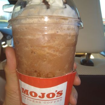 Mojo's Drive Thru Coffee - Iced Blended Espresso (Specialty flavor: S'mores). Large 24 oz. with whipped cream. Rich, chocolatey, smooth. Super good! - Coffee & Tea Near Me - Corona, California Mojo's Drive Thru Coffee - Iced Blended Espresso (Specialty flavor: S'mores). Large 24 oz. with whipped cream. Rich, chocolatey, smooth. Super good! - Coffee & Tea Near Me - Corona, California
