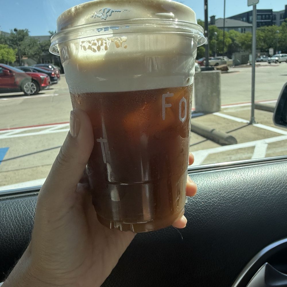 Cold brew with cinnamon cold foam. Cold brew with cinnamon cold foam.
