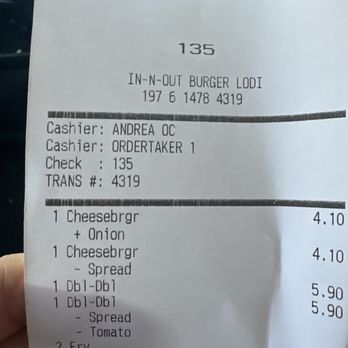 In-N-Out Burger - Receipt - Burgers Near Me - Lodi, California In-N-Out Burger - Receipt - Burgers Near Me - Lodi, California