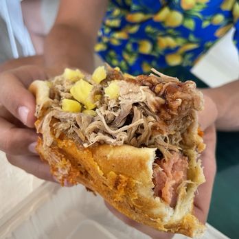 Porkys Kauai - Number One - pine infused pork sausage with kalua pork and chopped pineapple - Hawaiian Near Me - Koloa, Hawaii
