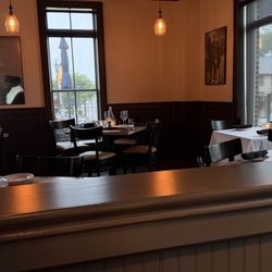 Empty tables, lovely front door.
