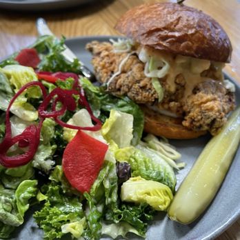 Fern Bar - The fried chicken sandwich with a side salad - Bars Near Me - Sebastopol, California Fern Bar - The fried chicken sandwich with a side salad - Bars Near Me - Sebastopol, California
