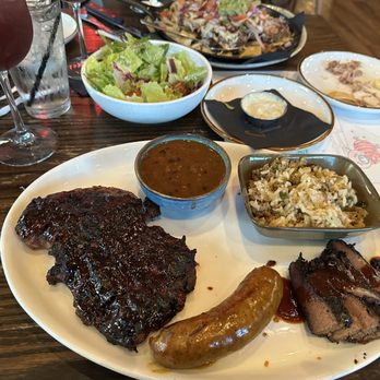 Gus's BBQ - Chicken and Two Meat Combo BBQ Baked Beans Dirty Rice - Barbeque Near Me - Porter Ranch, California