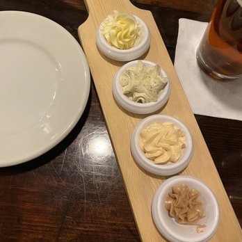 Freshwater Tavern - Butter Flight - Traditional Butter, Garlic & Herb, Red Pepper Cream Cheese, & Honey Cinnamon - New American Near Me - Gladstone, Michigan Freshwater Tavern - Butter Flight - Traditional Butter, Garlic & Herb, Red Pepper Cream Cheese, & Honey Cinnamon - New American Near Me - Gladstone, Michigan
