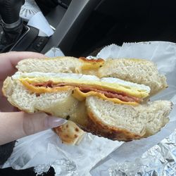 Bacon, Egg & Cheese on a Herb and Cheese Bagel