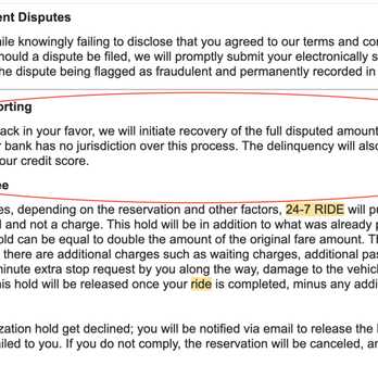 24-7 Ride - Boilerplate response containing threats of credit bureau reporting and labeling standard consumer billing inquiries as "fraudulent" - Airport Shuttles Near Me - Tustin, California