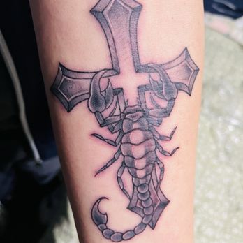 The Electric Needle Room - Scorpion on cross - Tattoo Near Me - Atwater, California The Electric Needle Room - Scorpion on cross - Tattoo Near Me - Atwater, California