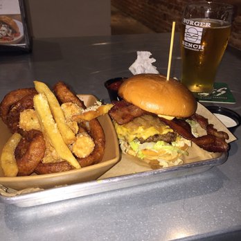 Burger Bench - Classic burger with added bacon. We also got the seasoned fries, tots and onion rings. Yum! - American Near Me - Escondido, California Burger Bench - Classic burger with added bacon. We also got the seasoned fries, tots and onion rings. Yum! - American Near Me - Escondido, California