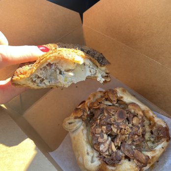 Pots & Pans Pie Co. - Left: Bacon, potato & leek hand pie Right: Apple and cream cheese galette - Bakeries Near Me - Indianapolis, Indiana